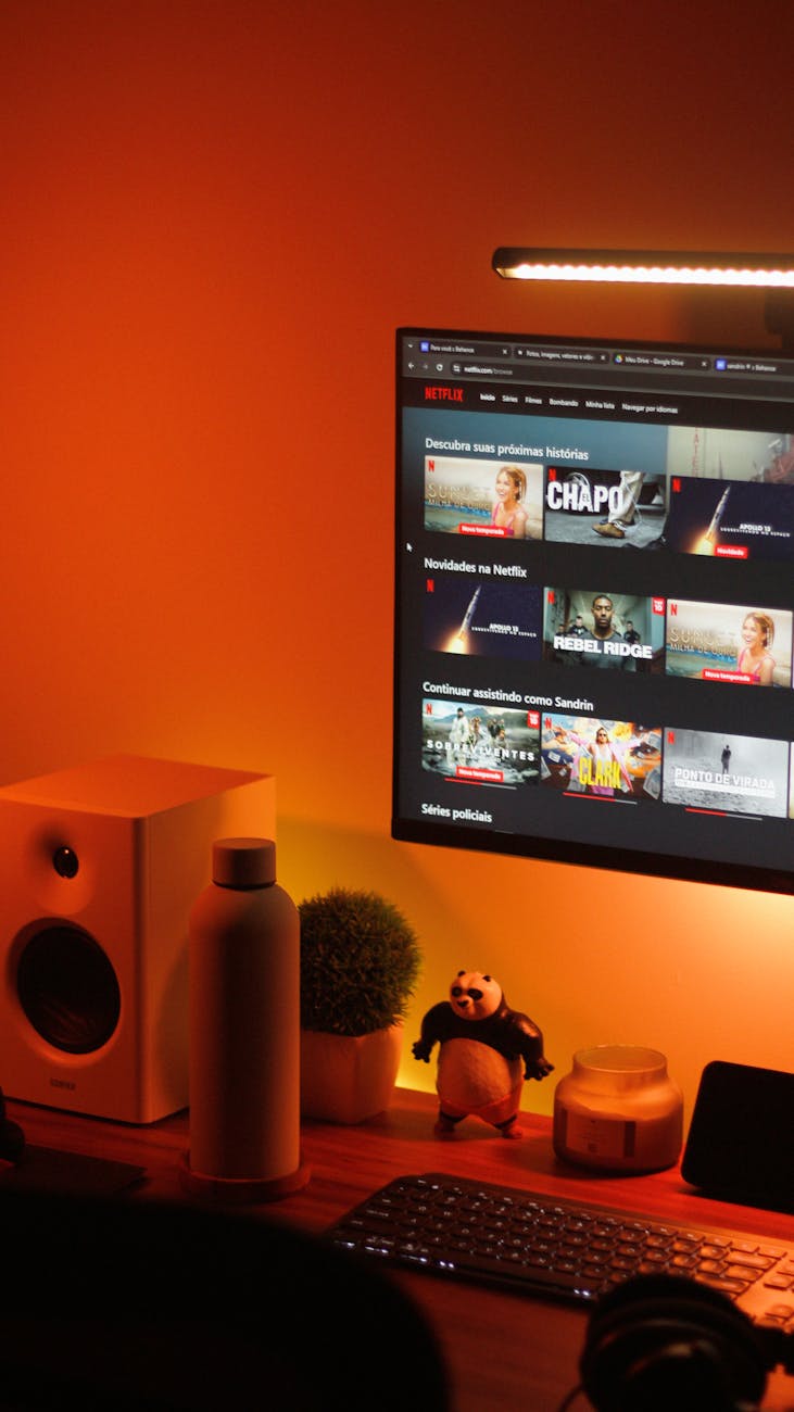 Home office setup with a desktop display ready to host a Plex server.